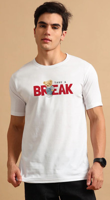Aditi Fashion Printed, Typography Men Round Neck White T-Shirt