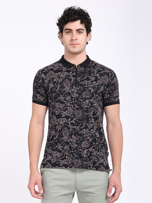 INDIAN TERRAIN Printed Men Polo Neck Black T-Shirt