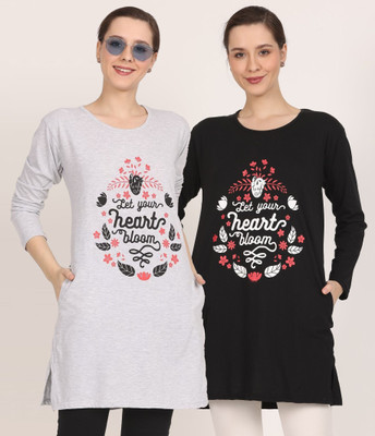 HouseOfCommon Printed Women Round Neck Multicolor T-Shirt