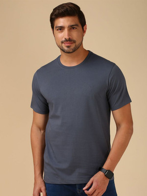 VAN HEUSEN Solid Men Round Neck Grey T-Shirt