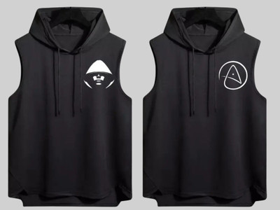 Mundali Animal Print Men Hooded Neck Black T-Shirt