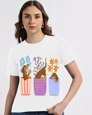 Kintu Parantu Printed Women Round Neck White T-Shirt