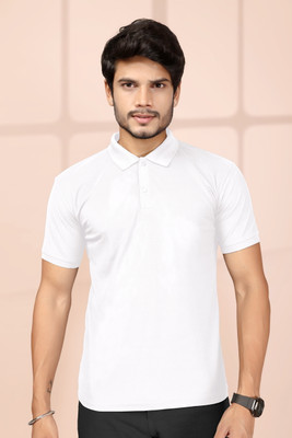 Krivox Solid Men Polo Neck White T-Shirt