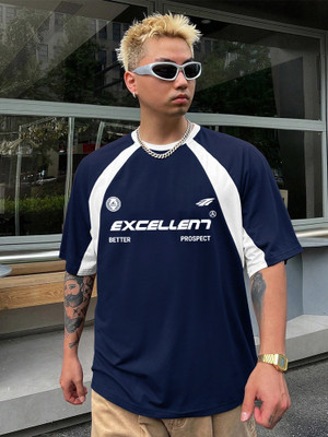 Jump Cuts Printed Men Round Neck Dark Blue T-Shirt