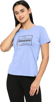 Laasa Sports Printed, Typography Women Round Neck Blue T-Shirt