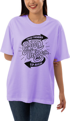 LcyFlame Printed Women Round Neck Purple T-Shirt