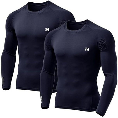 NINQ Solid Men Round Neck Dark Blue T-Shirt