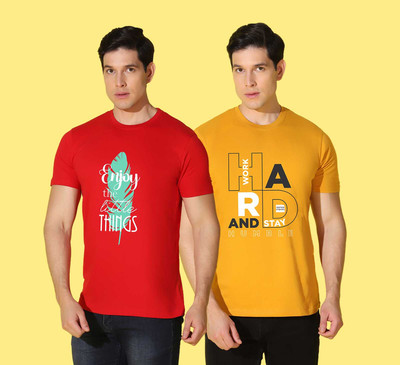 WOOSTRO Graphic Print, Typography Men Round Neck Red, Yellow T-Shirt