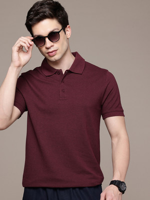METRONAUT Solid Men Polo Neck Maroon T-Shirt