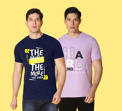 WOOSTRO Typography Men Round Neck Blue, Purple T-Shirt