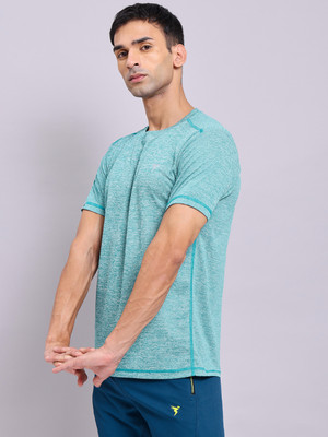 TECHNOSPORT Solid Men Round Neck Blue T-Shirt