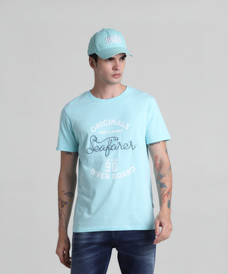 JACK & JONES Typography Men Round Neck Blue T-Shirt