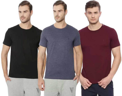 VAN HEUSEN Solid Men Round Neck Black, Maroon, Grey T-Shirt