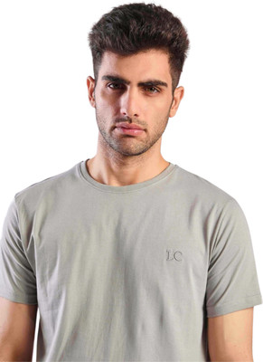 LONDON COLORS Solid Men Round Neck Grey T-Shirt