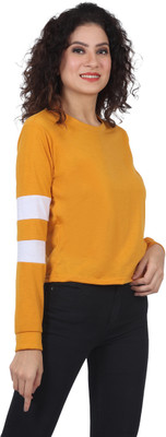 Kanna Fabric Solid Women Round Neck Yellow T-Shirt