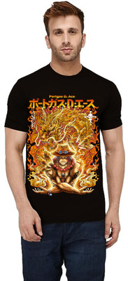 ROYALTRADERS Printed Men Round Neck Black T-Shirt