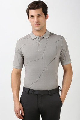 PETER ENGLAND Self Design Men Polo Neck Grey T-Shirt