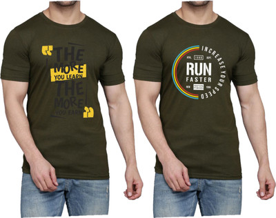 WOOSTRO Printed Men Round Neck Dark Green T-Shirt