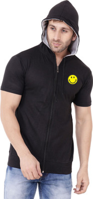 tfurnish Printed Men Hooded Neck Black T-Shirt