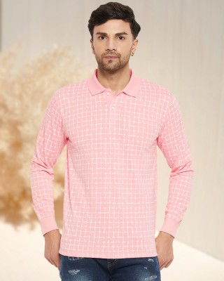 Wild West Printed Men Polo Neck Pink T-Shirt