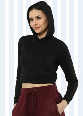 PD CLORI Solid Women Hooded Neck Black T-Shirt