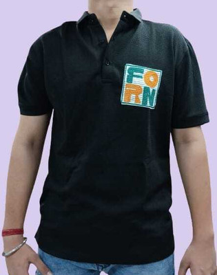 Joshua jenny Self Design, Graphic Print Men Polo Neck Black T-Shirt