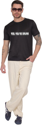 Atharva Trends Typography Men Round Neck Black T-Shirt