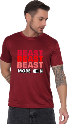 AZAADGARMENT Printed Men Round Neck Maroon T-Shirt