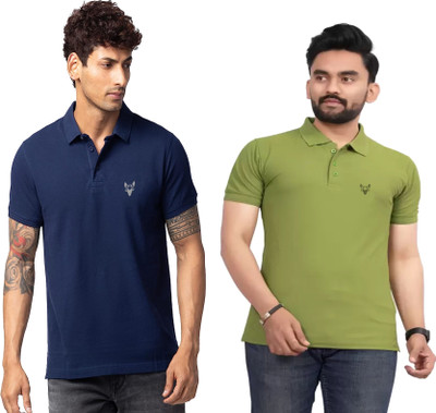 ELEGORY Solid Men Polo Neck Dark Blue, Green T-Shirt