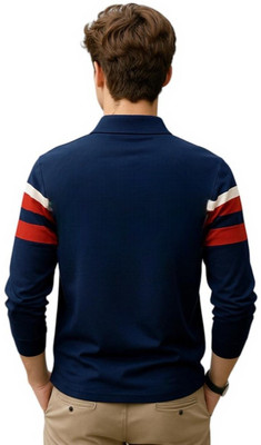 FASHIUM Solid Men Polo Neck Navy Blue T-Shirt