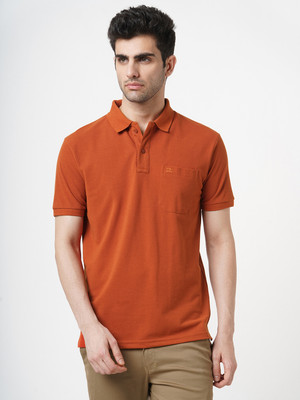 StitchHub Solid Men Polo Neck Orange T-Shirt