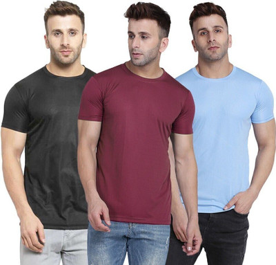 TQH Solid Men Round Neck Light Blue, Maroon, Black T-Shirt