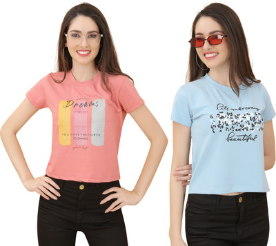 V festa Casual Printed Women Red, Light Blue Top