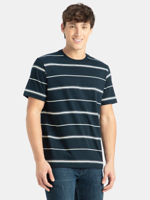 JOCKEY Striped Men Round Neck Navy Blue T-Shirt
