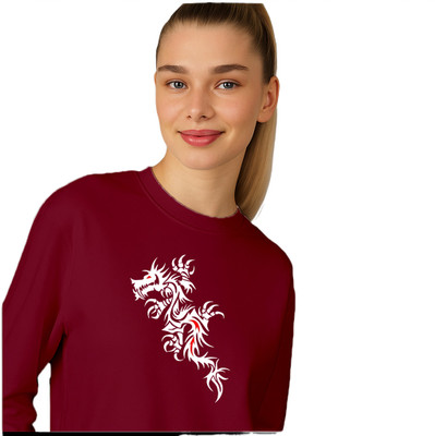 Fabrista Printed Women Round Neck Maroon T-Shirt