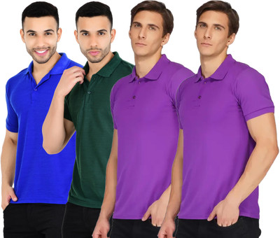 YUALIN CREATION Solid Men Polo Neck Multicolor T-Shirt