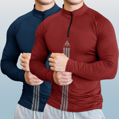 BELACHY Colorblock Men Henley Neck Red T-Shirt