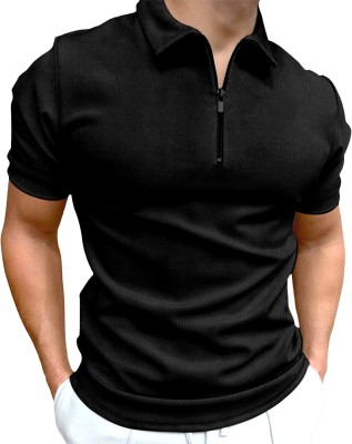 FTX Solid Men Polo Neck Black T-Shirt