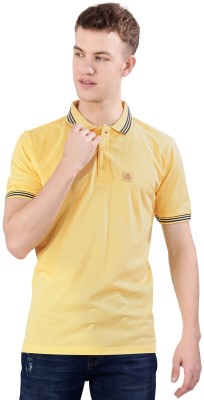 french crown Solid Men Polo Neck Yellow T-Shirt