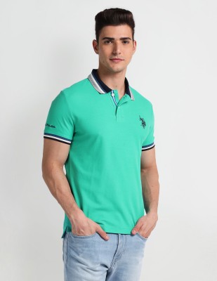 U.S. Polo Assn. Denim Co. Solid Men Polo Neck Green T-Shirt