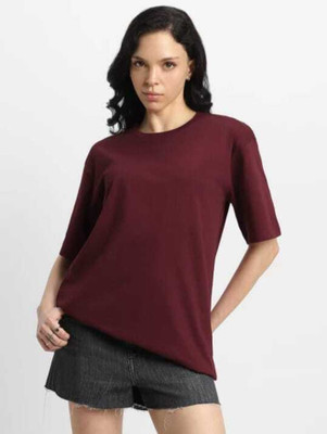 AD FASHION Solid Women Round Neck Maroon T-Shirt