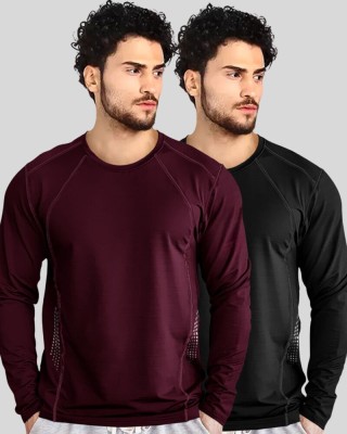 Highkind Solid Men Round Neck Maroon T-Shirt