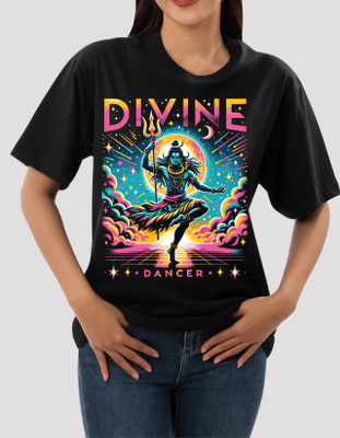 AZALMULTI Printed Women Round Neck Black T-Shirt