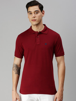 ONN Striped Men Polo Neck Maroon T-Shirt