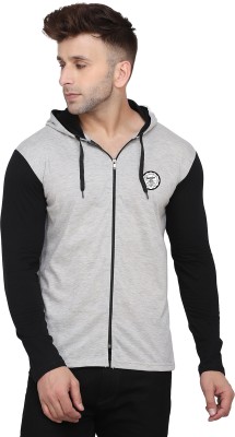 GEUM Colorblock Men Hooded Neck Black, Grey T-Shirt