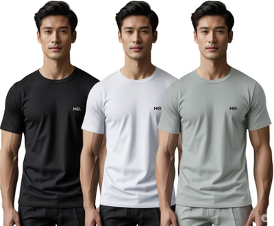 Millionemotions Solid Men Round Neck Black, White, Grey T-Shirt