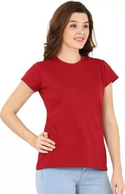 Marvent Dk Women Solid Women Round Neck Red T-Shirt