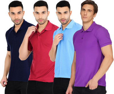 KEOTI Solid Men Polo Neck Multicolor T-Shirt