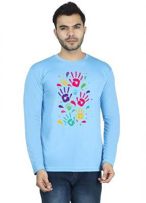 LV CARE Printed Men Round Neck Blue T-Shirt