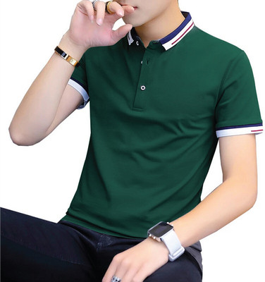 Lauren Adams Solid Men Polo Neck Dark Green T-Shirt
